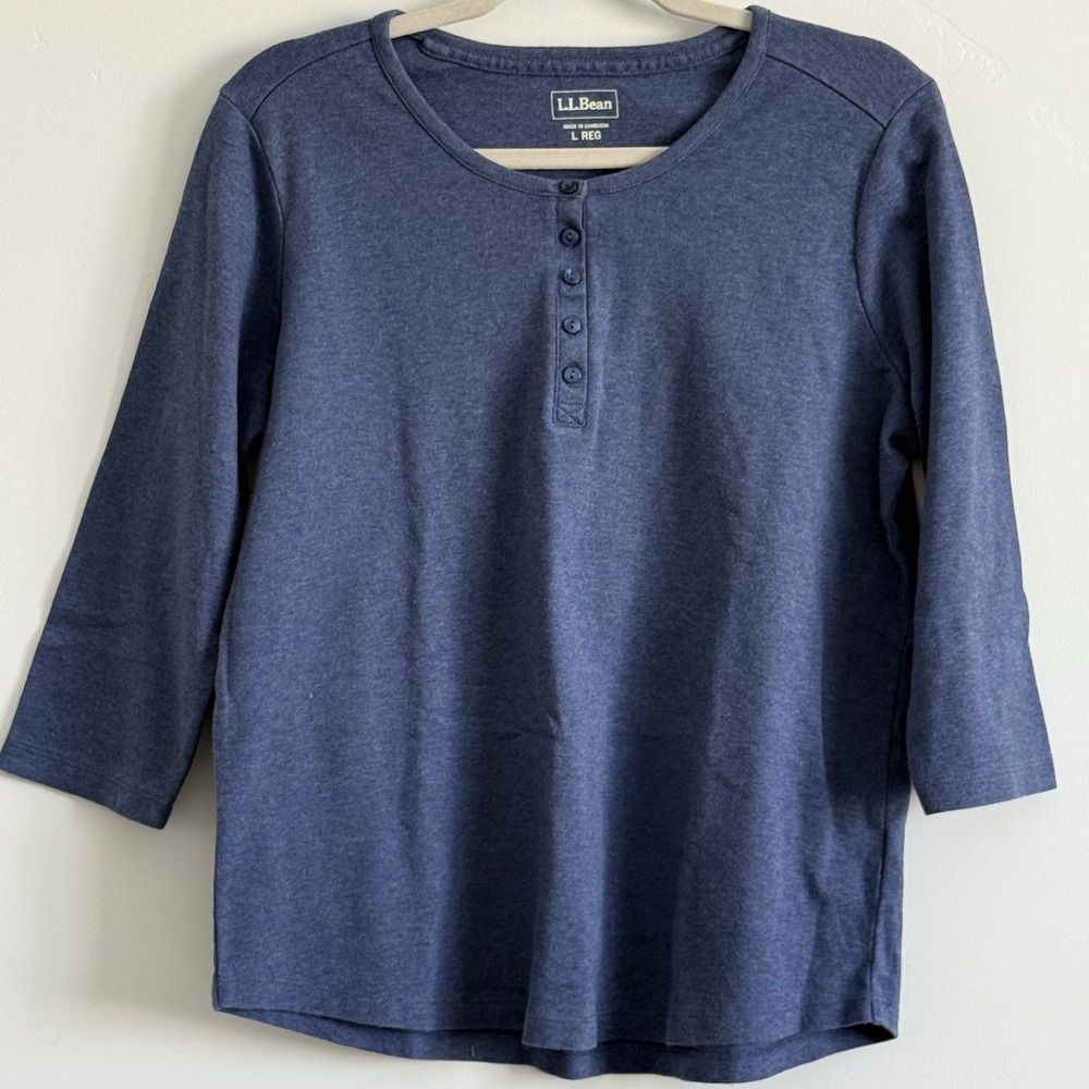 LL‎ Bean Womens L Long Sleeve Henley Top 100% Cotton Normcore Preppy Scandi Girl
